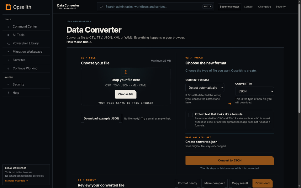 Data Converter showing the source and output format workflow