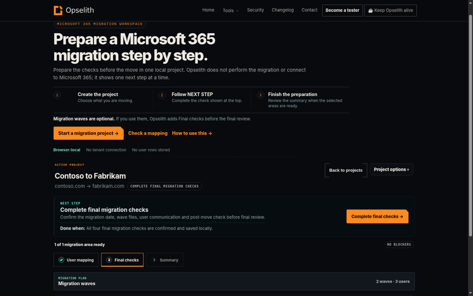 Migration Workspace showing two saved migration waves