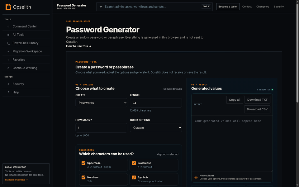 Password Generator showing password options